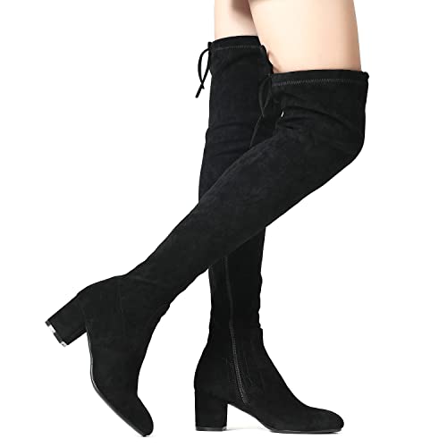 Shoe'n Tale Women's Chunky Heel Back Zipper Sexy Pointed Toe Over The Knee Thigh High Boots(8.5,Black 2.4" Heel) #TOP4