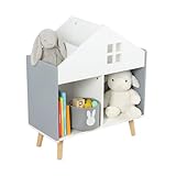 Relaxdays Kinderregal Hausform, 6 Fächer, HxBxT: 65,7 x 60 x 30 cm, Spielzeugregal, Stauraum Kinderzimmer, weiß/grau