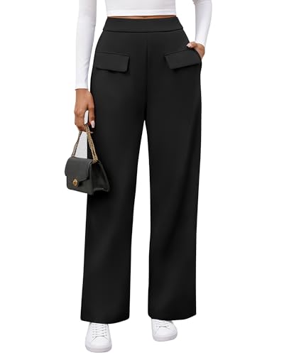 BTFBM Work Dress Pants Women Wide Leg Trousers High Waisted Business Casual Outfits Stretchy Comfy Lounge Palazzo Pants(Black, Large)