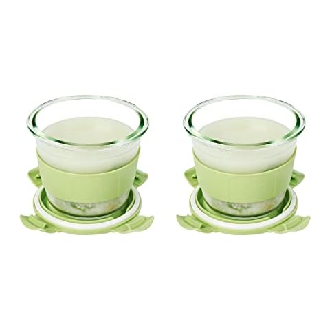 ABHOME Set of 2 Glass Soup Container with Lid and Silicone Sleeve Heat Resistant 700ml Travel To Go Glass Soup Bowls with Airtight Lid, Microwave/Freezer/Dishwasher Safe, Leak Proof (Green) Cover