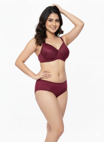 Image of Kinzie Elegant Floral Jacquard Lingerie Set, Grey Brown Maroon Bra and Brief, Comfortable Full Coverage Underwear Set, Padded Bra, Lingerie Set, Honeymoon Bikini Set,
