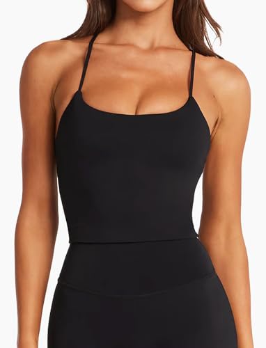 TZLDN Women Spaghetti Strap Tank Top with Built in Bra Workout Longline Sports Bras Padded Backless Gym Yoga Camisole2