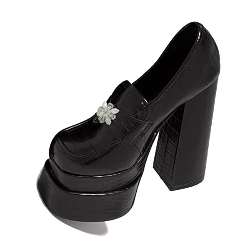 YDN Women Platform Square Toe Pumps Rhinestone Chunky High Heels Dress Party Evening Shoes Size 4-15 US