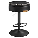 VASAGLE EKHO Collection - 360° Swivel Bar Stool, Height Adjustable Barstool with Storage, Synthetic Leather with Stitching, Mid-Century Modern, Kitchen Bar, Easy Assembly, Ink Black