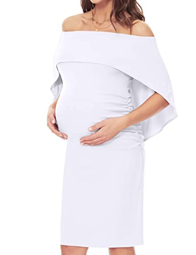 Peauty Maternity Dress for Baby Shower Cape Dress Maternity Dress White Maternity Dress Summer Dress Off The Shoulder Dress White S