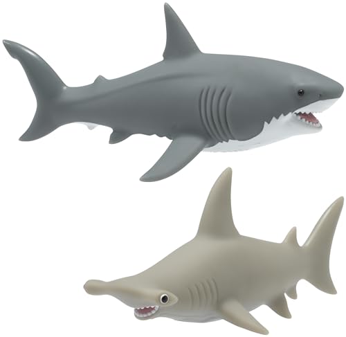 DecoSet® Shark Attack Cake Topper, 2 Piece Cake Decoration With Great White Shark And Hammerhead Shark Figurines, Food Safe & Ready To Use