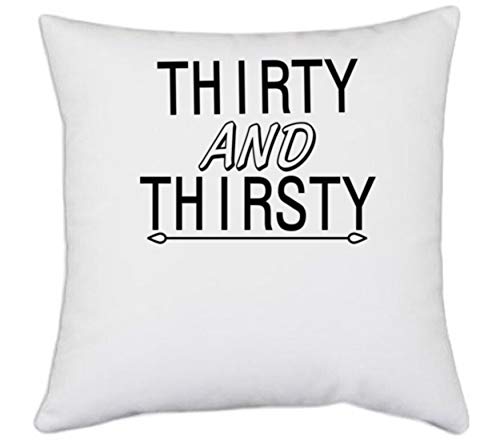 UDNAG White Polyester 'Thirsty | Thirty and Thirsty' Pillow Cover [16 Inch X 16 Inch]