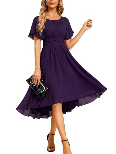 Image of Ever-Pretty Women's Chiffon Crew Neck Empire Waist Wedding Guest Dress Summer Short Sleeve Semi Formal Dresses 02053