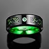 VAKKI Mens Celtic Dragon and Cubic Zirconia Inlay Tungsten Carbide Ring with Green Carbon Fiber 8mm Black Wedding Anniversary Band Size Z+7 #2