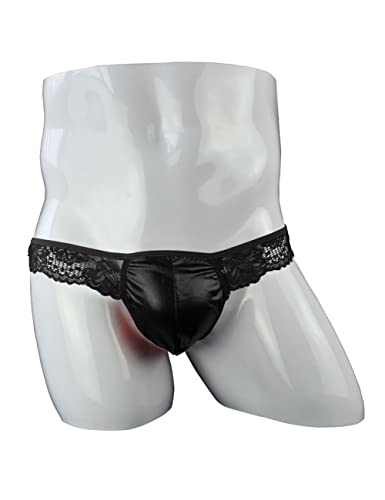 Men's Lace T-back Under Panties Bulge Big Pouch Thongs Briefs Boxers T String Girly Lingerie Underwear3