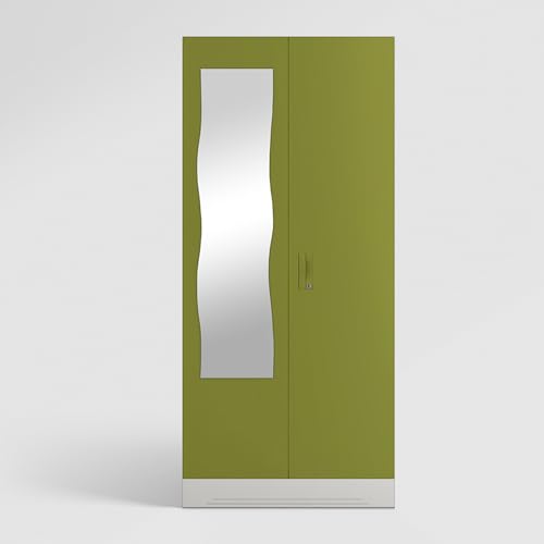 Image of GODREJ INTERIO Almirah Slimline 2-Door Steel Almirah, Cupboard for Clothes (Textured Green Leaf), 1-Year Warranty, 1 Locker, 4 Shelves and Curvilinear Mirror