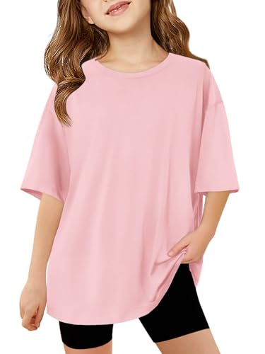 Image of Haloumoning Girls Short Sleeve T-Shirts | Kids, Summer,Girls shirts,Oversized t shirts,Girls T-Shirts,Oversized Tops, Casual Crewneck, Basic Tees 5-14Y
