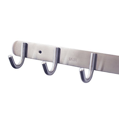Coat Hook Rack With 8 Round Hooks - Premium Modern Wall Mounted - Ultra Durable With Solid Steel Construction, Brushed Stainless Steel Finish, Super Easy Installation, Rust And Water Proof #TOP1