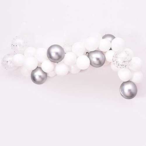 BALONAR DIY Garland Balloons Silver Chrome Metallic Latex Balloons 12inch Pearl Balloons for Birthday Party Celebration Wedding Ceremony Anniversary Surprise Balloon Chain (White and Silver)