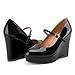 Perisis Mary Jane Shoes for Women Round Toe Platform Wedge Pumps Ankle Strap Buckle Black Wedges Heels Casual Uniform Work Shoes 4 Inch(Black Patent,11)