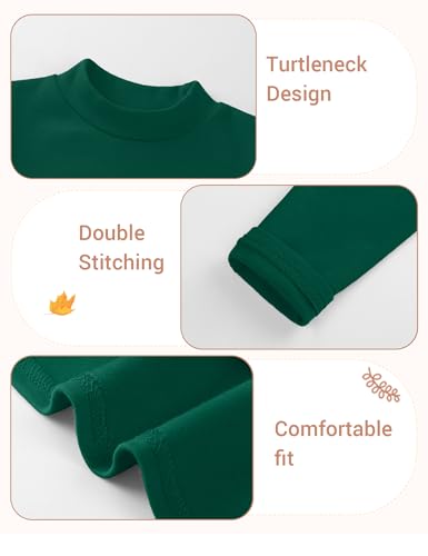 ZUEMET Toddler Boy Turtleneck T-Shirt Baby Boys Thermal Long Sleeve Shirt Cotton Tee Tops Size 3T Green - Thumbnail 4