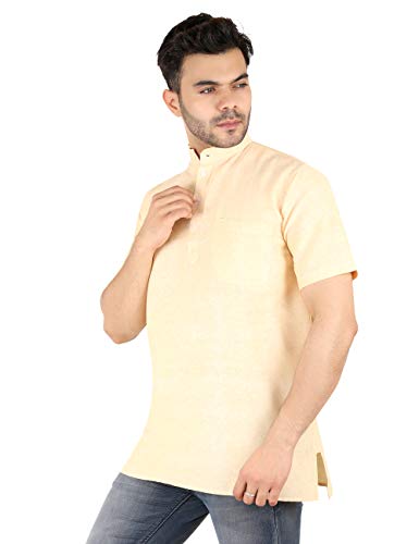 Image of LATEST CHIKAN Men's Cotton Regular Casual Strped Short Kurta Half Sleeves - (SK-LJ.DS.AS)