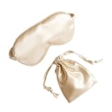 [1 Pack] QSYW Sleep Masks, Satin Eye Mask for Sleeping - Silky Eye Masks Bulk with Storage Bag & Elastic Strap,Beige
