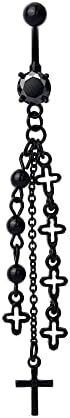 COCHARM Black Dangle Belly Button Rings for Women 14g Dangling Gothic Belly Piercing Black Navel Rings Dangly Navel Jewelry