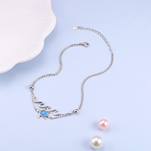 Image of Flyow Anklet for Women S925 Sterling Silver Adjustable Foot Beaded Heart Charm Ankle Bracelet Anklets Jewelry