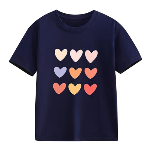 Kids Girls Cute Colorful Hearts Graphic Short Sleeve T-Shirt Crewneck Casual Loose Tees Summer Fashion Tops Clothes2
