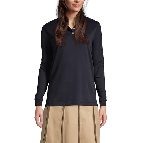 Lands' End Kids Long Sleeve Interlock Polo Shirt XX-Large Black