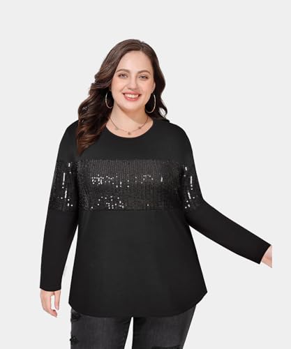 Image of CARCOS Plus Size Tops for Women Color Block Flower /Striped /Camo Crew Neck Long Sleeve Tee Shirt