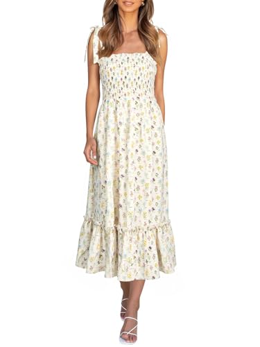 Prinbara Womens Summer Casual Square Neck Smocked Short Sundress 2025 Spring Bea