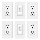ELEGRP Smart Plug, Smart in-Wall Outlet Compatible with Alexa and Google Assistant, 2.4GHz Wi-Fi Smart Receptacle with Energy Monitoring, No Hub Required, UL Listed, White, 6 Pack