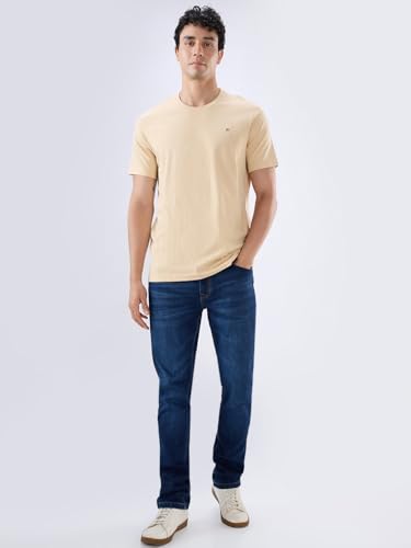 Image of Raymond Men Regular Fit Solid Pattern Pure Cotton Crew Neck Half Sleeve Casual T-Shirt