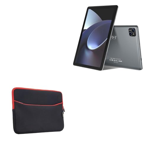 BoxWave Case Compatible with Xgody M10 (10.1 in) - SoftSuit with Pocket, Soft Pouch Neoprene Cover Sleeve Zipper Pocket - Jet Black with Red Trim