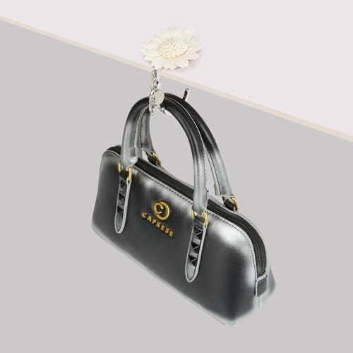 Image of Caprese Dahlia Flower Purse Hook & Bag Charm for Handbag - Detachable Zinc Alloy & PU Leather Accessory | Holds up to 7 kg (White)