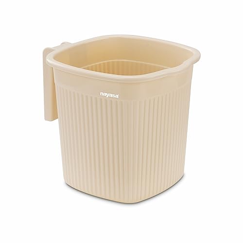 Nayasa Rimmy Plastic Bucket Set for Bathroom | Bucket and Mug (25 Liters & 1.5 Liters) | Bathroom Set of 2 | Bathroom Accessories Set | Bathroom Bucket Set | Ivory
