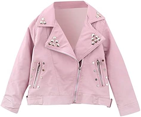 Lingery Girls Short Jacket Coat Fashion Infant Toddler Girls Kids Autumn Winter Leather Zipper Outerwear Zipper Coats Pink a 4-5T