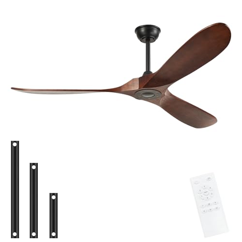 Image of 60'' Outdoor Ceiling Fans without Light,3 Solid Wood Blades with DC Silent and Large Airflow,Modern Ceiling Fan for Bedroom,Living Room,Porch (dark walnut)