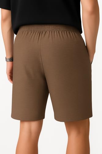 Image of Vogaan Men's Casual Slim Fit Shorts | Stylish Knee-Length Shorts with Elastic Waist | Summer Wear Short with Side Pockets for Gym Travel & Outdoor