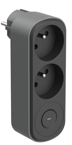 Electraline 531207 Adaptateur Fiche Multiprise Biplite Prima 2 Prises françaises 16A, avec interrupteur ON/OFF, Adaptateur Murale, Noir/Gris