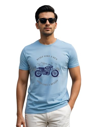 Image of ADRO Men's Royal Bike Design Printed 100% Cotton T-Shirt - Regular Fit, Printed T-Shirts for Men