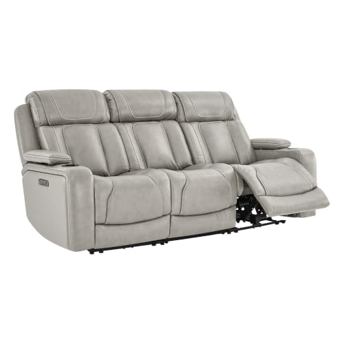Image of Watson & Whitely Power Reclining Sofa 3-Seat, Genuine Leather Light Grey