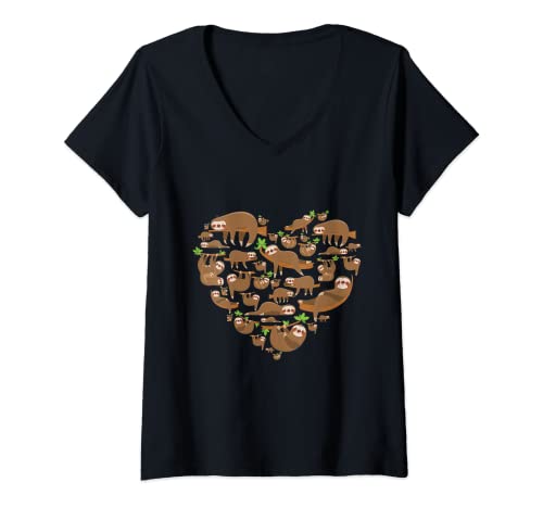 Mujer Sloth Lover heart Sloths gifts for men women kids love sloth Camiseta Cuello V