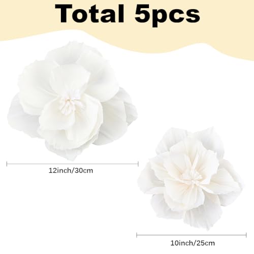Fleurs en papier faites à la main 3D blanc | Pompons crêpe de soie SUNNYCLUE - 3
