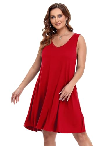 Image of BELAROI Women Casual Summer Beach Dresses Plus Size Sundress V Neck Pockets Swing Tank Dress Cover Ups