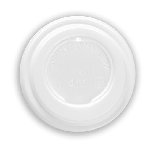 Vegware Compostable Espresso Coffee Cup Lids, Case of 2000, Fits all 62-Series Containers, No Hole, White Hot Cup Flat Lids, Plant Based CPLA Plastic, Disposable