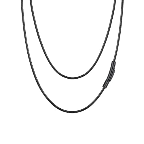 PROSTEEL Mens Leather Necklace Cord - 2mm/3mm Width Braided Waxed Waterproof Rope Chain for Pendant with Black Stainless Steel Black Clasp, 16"-30" Inches Length (with Gift Box) 20"(51 CM) 2