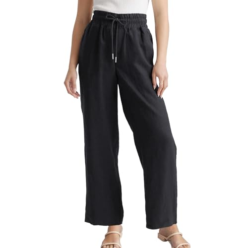 Womens Linen Pants Wide Leg Drawstring High Waisted Summer Pant Beach Clothes Lounge Loose Trousers with Pockets