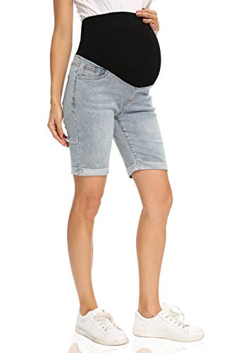 Foucome Women's Materntiy Denim Shorts Over The Belly Comfy Stretch Bermuda Jean Shorts(Blue, M) #TOP5