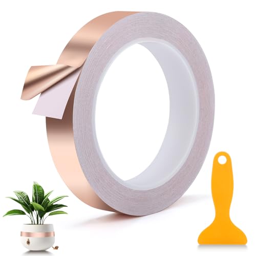 Nakutita Cinta de Cobre Contra Caracoles, 20mm x 20M Cinta de Cobre Autoadhesiva, Cinta de Lámina de Cobre, Cinta Anti Caracoles Autoadhesi para Protección de Plantas, Conexiones a Tierra, Art Déco