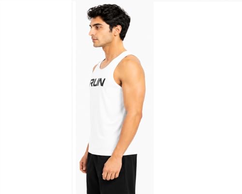 Image of Men's Gym Vest with Run Print, Sleeveless Athletic Tank Top for Running and Workout