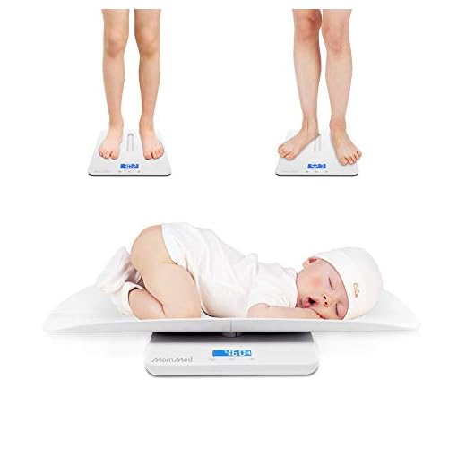 MomMed Baby Scale, Multi-Function Toddler Scale, Baby Scale Digital, Pet Scale, Infant Scale with Hold Function, Blue Backlight, Weight and Height Track