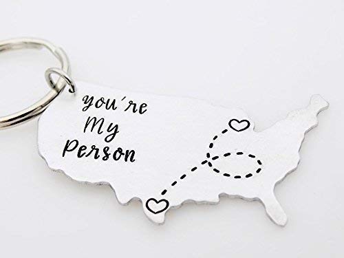 USA Map You're my person, Long distance gift for her or him Custom USA Map keychain LDRSHIP ldr worth every mile going away gift Handstamped Key chain couples gift